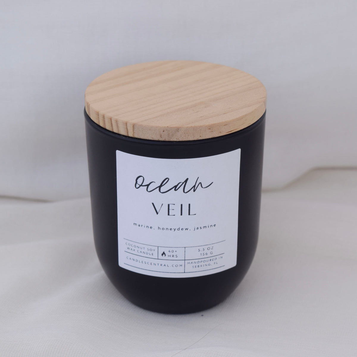 Ocean Veil, a marine, honeydew, and jasmine scented candle